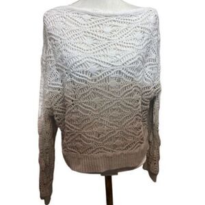 Elam Women's White Textured Pattern Long Sleeve Open Knit Sweater Size Medium